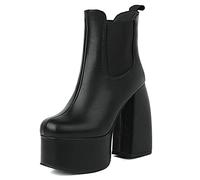 ZhiQin Matte,12 UK, Women's Chunky Platform Chelsea Boots, Crocodile Embossed & Smooth Faux Leather High Block Heel Ankle Booties