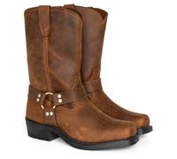 ZhiQin Men's Square Toe Bald Eagle Black Leather Slip On Cowboy Western Boots,Yellow,7 UK