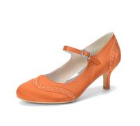 ZhiQin Orange,4 UK, Low Heel White Satin Wedding Shoes, 6Cm Kitten Heel Mary Jane Bridal Pumps for Bride