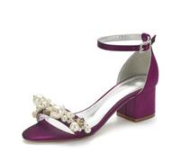 ZhiQin Purple,4 UK, Green Heels for Women Sexy Pointed Toe Ankle Strap Sandals Buckle Party Dress with pearl