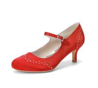 ZhiQin Red,4 UK, Low Heel White Satin Wedding Shoes, 6Cm Kitten Heel Mary Jane Bridal Pumps for Bride