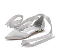 ZhiQin Silver,6 UK, Women Wedding Ballerinas Flats Heel Formal Poined Toe Dress Shoes for Sandals Flannel Prom Party Shoes