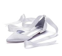 ZhiQin White,6 UK, Women Wedding Ballerinas Flats Heel Formal Poined Toe Dress Shoes for Sandals Flannel Prom Party Shoes