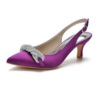 ZhiQin White Heels for Women Sexy Satin Pumps Slip on Ivory High Heel Stiletto Dress Shoes with Rhinestones,Burgundy,7 UK