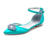 ZhiQin Women Ballerinas Wedding Shoes Flats Satin Sandals Prom Party Dress Shoes Ankle Strap with Rhinestones,Light Green,8 UK