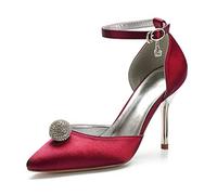 ZhiQin Women Fashion Pointed Toe High Heel Pumps Sexy Slip On Stiletto Party Shoes, Court Shoes com Strass,Burgundy,7 UK
