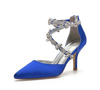 ZhiQin Women Fashion Pointed Toe High Heel Pumps Sexy Slip On Stiletto Party Shoes, Court Shoes with Rhinestone,Blue,1 UK