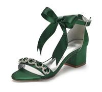 ZhiQin Women High Heel Pumps Pointed Toe Sandals Summer Ankle Strap Elegant Classic Wedding Dress Shoes with Rhinestone,Dark Green,7 UK