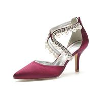ZhiQin Women Peach Heels Pointed Toe High Heel Pumps Stiletto Party Shoes, Court Shoes with Rhinestone,Burgundy,6 UK