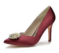 ZhiQin Women White Heel Shoes Pointed Toe High Heel Pumps Sexy Slip On Stiletto Party Shoes, Court Shoes with Rhinestones,Burgundy,7 UK