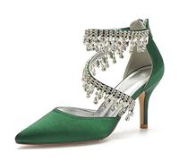ZhiQin Womens Court High Heel Shoes Pointed Toe Ankle Strap Pumps Wedding Shoes Sandals Ladies Shoes,Dark Green,7 UK