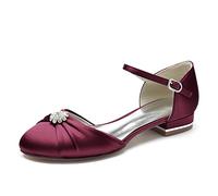ZhiQin Womens Solid Colour Dolly Shoes Ballet Flats Round Toe Bow-Knot with Rhinestone Burgundy