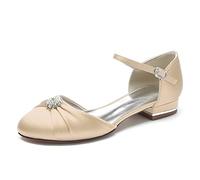 ZhiQin Womens Solid Colour Dolly Shoes Ballet Flats Round Toe Bow-Knot with Rhinestone Champagne