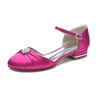 ZhiQin Womens Solid Colour Dolly Shoes Ballet Flats Round Toe Bow-Knot with Rhinestone Rose