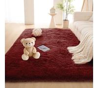 ZHIQXUE Living Room Rug 150 x 180 cm Anti Slip Backing Pile Soft Shaggy Rugs Easy to Clean, Many Different Sizes for Living Room Bedroom Kitchen Hallway Kids, Red Wine