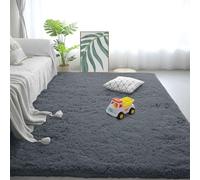 ZHIQXUE Shaggy Rug 100 x 100 cm Anti Slip Backing Washable Area Rugs Machine Washable Soft for Living Room, Bedroom, Nursery, Kids Baby Room, Dark Grey
