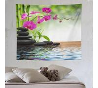 ZhiRain Spa Tapestry Wall Hanging Orchid Flowers Pebble Stones and Bamboo on Water Image Tapestries Home Decor for Living Room Bedroom Farmhouse Kitchen Dorm 50"x60"