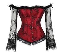 Zhitunemi Corset Tops for Women Renaissance: Womens Halloween Costume Corset Renaissance Fair - Historical Reenactment Events, Red, Large