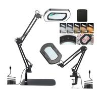 Zhiwei 2-in-1 10X Square Magnifying Glass with Light and Stand, 5 Color Modes Stepless Dimmable, Flexible Swing Arm LED Desk Lamp for Reading, Painting, Exploring & Close Work.