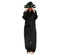 Zhiwei Nightwear Adult Animal Pajamas Costume,Plush One Piece Dinosaur Onesies Costume Halloween Cosplay Costume Flannel for Adults and Teens (X-Large) Black