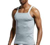 Zhiweikm Men's G-Unit Style Square Cut Tank Tops Cotton Comfort Stretch Workout Vest Wife Beater - grey - Medium