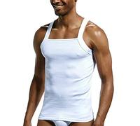 Zhiweikm Men's G-Unit Style Square Cut Tank Tops Cotton Comfort Stretch Workout Vest Wife Beater - White - Medium