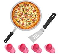 Zhixan 12 Inch Foldable Handle Pizza Peel with Rubber Handle Small Spatula & 4 Heat Resistant Finger Cots, Turning Pizza Paddle for Homemade Pizza, Easy Storage Shovel for Oven/Grill