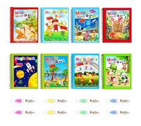 Zhixan 16Pcs Magic Water Colouring Books Set, 8 Themes Reusable, Mess-Free Water Doodle Book & Pens for Kids, Educational Travel Activity Drawing Toy