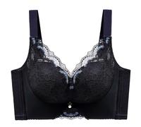 ZHiXiANG Women's Non-Wired Plunge Bra, Push Up Lace Everyday Bralette, Back Smoothing Full Coverage Side Support, Soft Breathable Cotton Lined Comfort for Daily Office Wear
