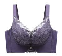 ZHiXiANG Women's Non-Wired Plunge Bra, Push Up Lace Everyday Bralette, Back Smoothing Full Coverage Side Support, Soft Breathable Cotton Lined Comfort for Daily Office Wear