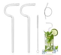 Zhixifan 2 Pcs Transparent Anti Wrinkle Glass Straw, Reusable Curved Straws for Stanley Cup, with 1 Hard Cleaning Brush and 1 Soft Cleaning Brush