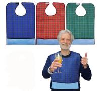 Zhixifan 3 Pcs Washable Adult Bibs for Elderly Women, Adults Men Bib with Crumb Catcher, Waterproof, Velcro