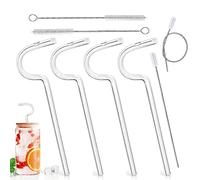 Zhixifan 4 Pcs Transparent Anti Wrinkle Glass Straw, Reusable Curved Straws for Stanley Cup, with 2 Hard Cleaning Brush and 2 Soft Cleaning Brush