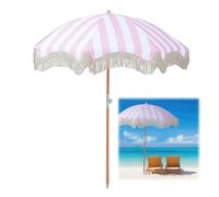 Zhixubah 2m Pink Outdoor Patio Umbrella UV Protection Boho Umbrella with Fringe Beach Umbrellas For Sand Portable Beach Parasol Table Umbrellas For Outside Tilt Garden Umbrella Rainproof