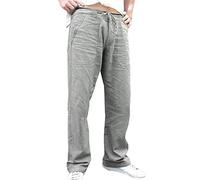 Zhiyao Men's Cotton Linen Trousers, Lightweight Summer Trousers, Men's Linen Trousers, Elastic Waist, Yoga, Beach Trousers, Slim Fit, Casual Trousers, Regular Fit for Holidays, Beach, Green, M