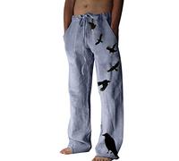Zhiyao Mens Linen Trousers Casual Cotton Trouser Summer Beach Men Hippie Trousers Loose Casual Yoga Pants Lounge Lightweight Wide Leg Yoga Pants with Adjustable Drawstring Mens Sweatpants Blue