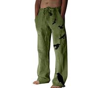 Zhiyao Mens Linen Trousers Casual Cotton Trouser Summer Beach Men Hippie Trousers Loose Casual Yoga Pants Lounge Lightweight Wide Leg Yoga Pants with Adjustable Drawstring Mens Sweatpants Green