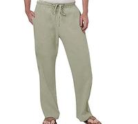 Zhiyao Mens Linen Trousers Casual Cotton Trouser Summer Beach Men Hippie Trousers Loose Fit Drawstring Trousers Cotton Linen Trouser Solid Drawstring Trousers Loose Fit Mens Sweatpants Beige