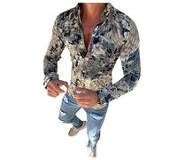 Zhiyao Men's Shirts Slim Fit Casual Shirt Business Long Sleeve / Short Sleeve Shirt Checked Party Shirt for Men Hawaiian Print T-Shirt for Holidays, gray, XXL
