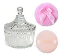 ZHIYE 2 Pcs Body Powder Puffs with Glass Dusting Powder Container - Washable Reusable Puffs for Body Talcum & Bath Powder, Empty Storage Box for Women & Baby Skincare
