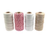 ZHIYE 400M Twine String Set, 2MM Beige Cotton String+2MM Butchers String+ 2MM Red and White Twine+1.5mm Jute Twine for Cooking Tying Meat DIY Gift Decorations Wrapping