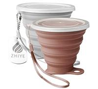 ZHIYE Collapsible Camping Cup with Lid, BPA Free Silicone Water Unbreakable Retractable Mug Portable Folding Travel Mug, Outdoor Hiking 9.5 Oz 2 Packs