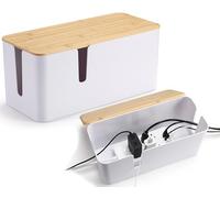 ZhiYo Cable Management Box with Bamboo Lid 2 Pack, Medium & Large White Cable Box Cord Hider, Wire Organizer to Conceal Surge Protector, Hide Desk/TV/Computer Wires, Power Strip for Tidy Space