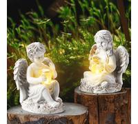 ZhiYo-GD 2 Pack Outdoor Angel Statue Garden Decor, Classic Solar Angel Figurine Decoration for Yard Art Indoor Porch Home Lawn Outside Light up Cherub Sculpture Guardian Wings Memorial Gifts