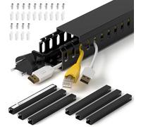 ZhiYo H1.4 x W1.6in Server Rack Cable Management Raceway, 94.5in(6X L15.7in) Cable Raceway Kit, Electrically Safe PVC Open Slot Wire Cord Hider for Under Desk/Computer/Network Cords, Black