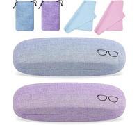 Zhiyu666 2Pack Hard Shell Eyeglasses Case Protector Linen Fabrics Large Glasses Case Concise with Drawstring Pouch Cleaning Cloth for Men Women