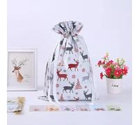 Zhiyu666 Christmas Drawstring Gift Bags - Wonder Wrap Bags for Xmas Presents, Assorted Sizes & Designs for Holidays, Birthdays, Parties (5Pcs White)