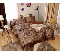 Zhiyuan Leopard Print Silky Satin Duvet Cover Flat Sheet Pillowcases Set, Double Size