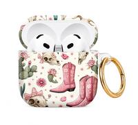 ZHIZHEND Compatible with AirPod 4 Case 2024, Hard Shell Protective Cover with Gold Ring Keychain, Cute Anti-Scratch Case forAirpod 4th Generation Women Men - Pink Boots Cacti Skull Rose Star