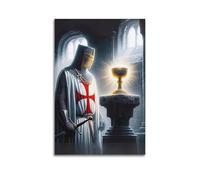 ZHJGKJ Templar Knight Poster with Glowing Holy Grail Decorative Painting Canvas Wall Posters And Modern Family Bedroom Decor 16x24inch(40x60cm)
